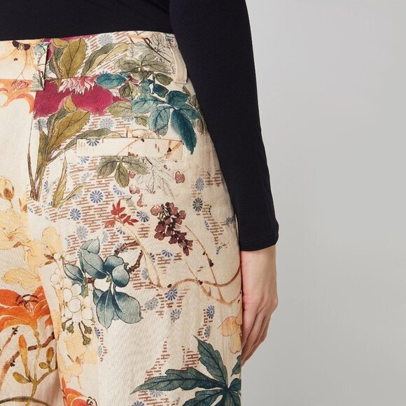 NWOT Seductive Pants cream beige floral print wide leg linen blend culottes, 36 - Picture 7 of 13